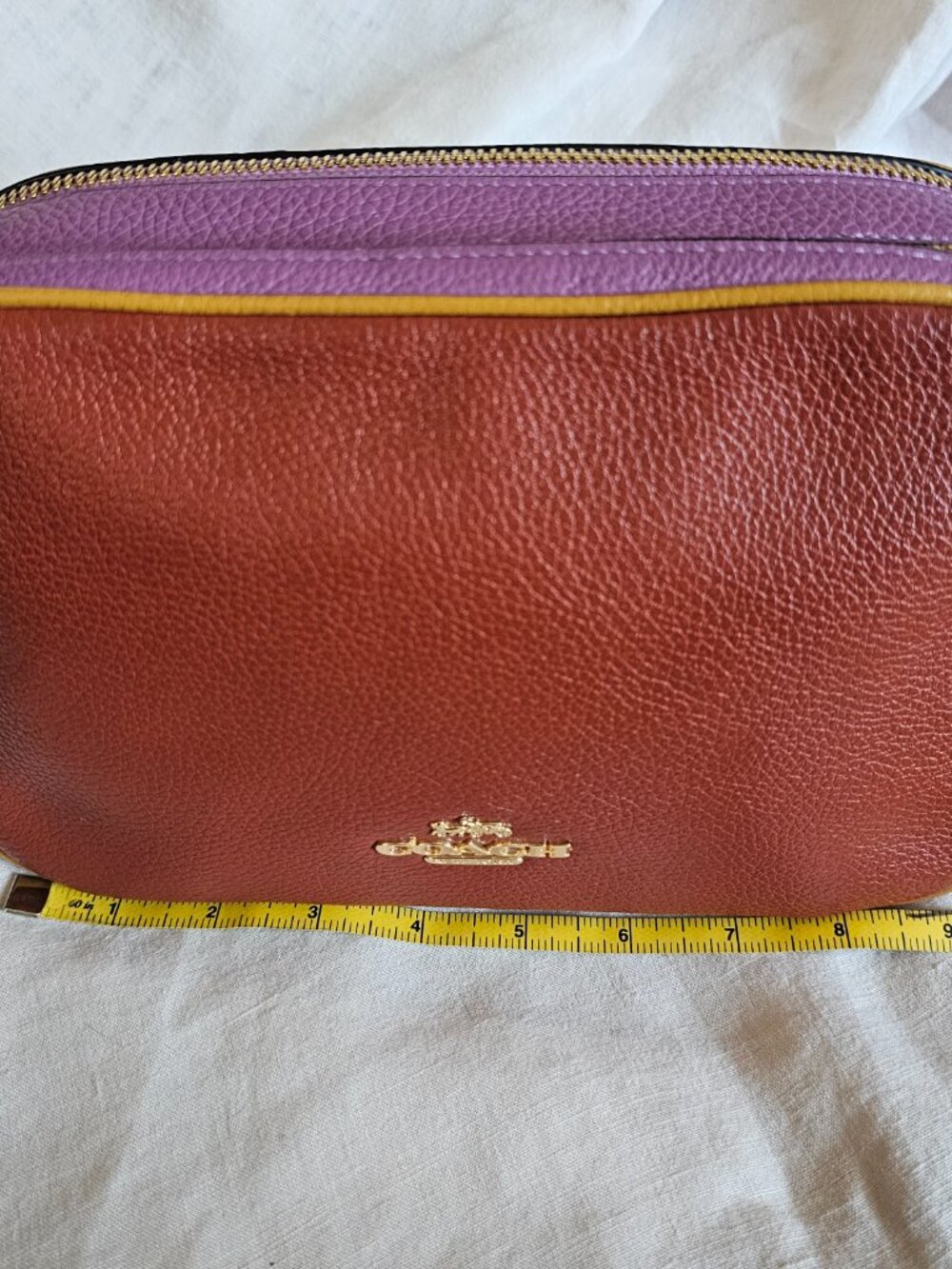 Coach Jes Colorblock Double Zip Crossbody Bag Pebbled Leather Rust Spice - Picture 10 of 11